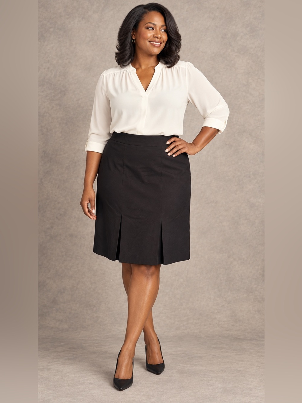 LOFT Women’s Size 10 Black Pleated Knee-Length Career Skirt